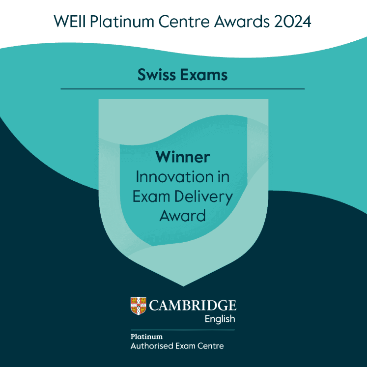 2024 Swiss Exams Cambridge English Exams Winner Innovation in Exam Delivery WEII Platinum Digital Badge Innovation